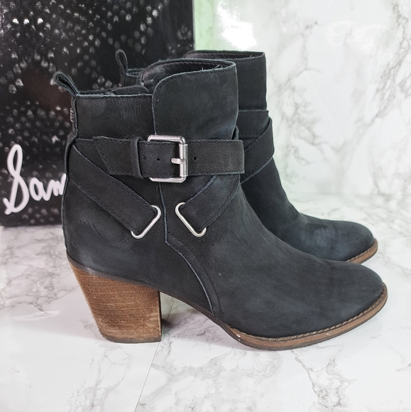 Sam Edelman Merton Black Suede Leather Zip Ankle Booties Size 7.5 - Picture 5 of 13